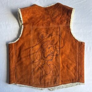 Vintage embossed genuine suede and sherpa vest